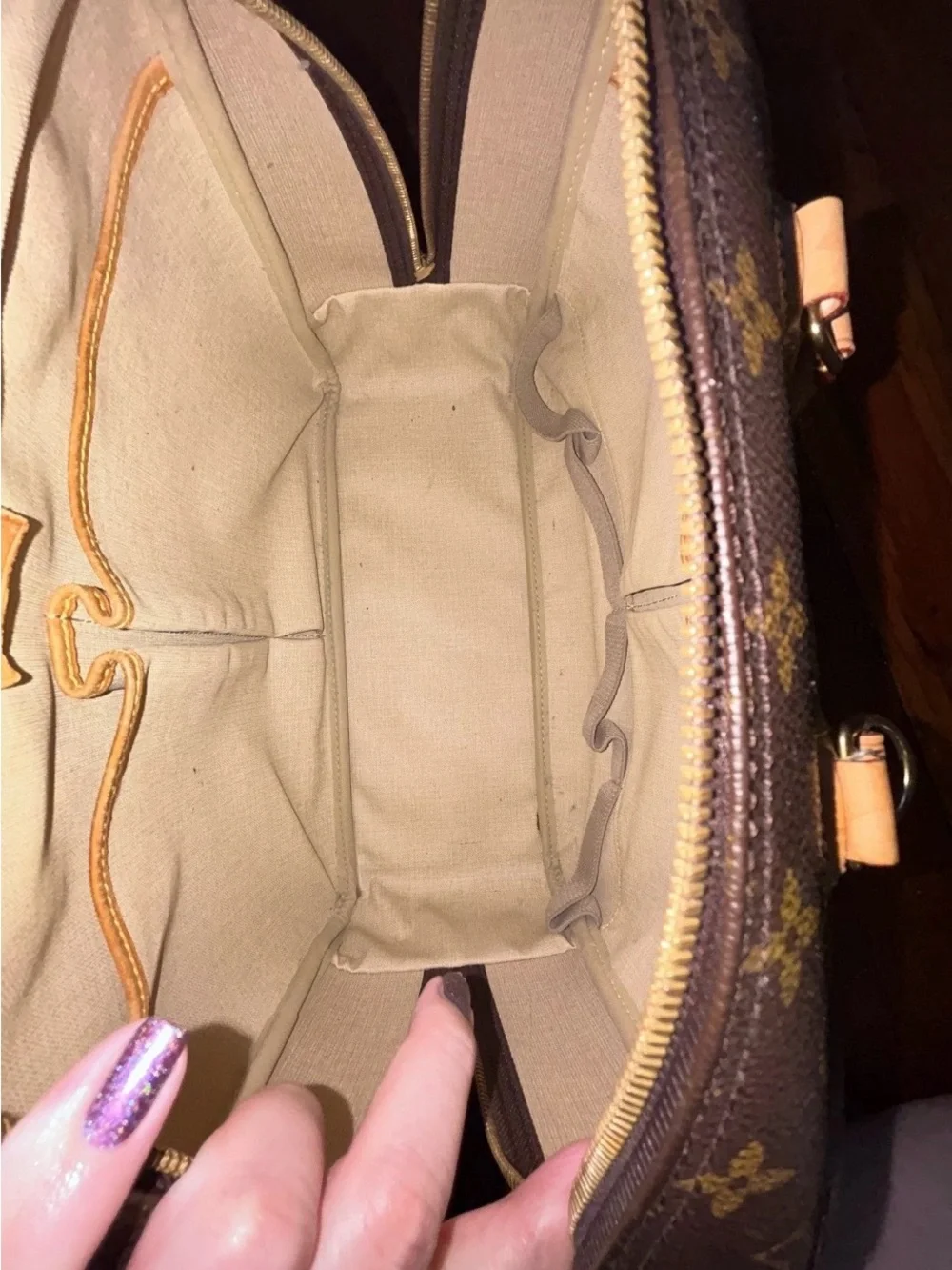 Louis Vuitton Brown Monogram Satchel with Natural Leather Handles Deauville